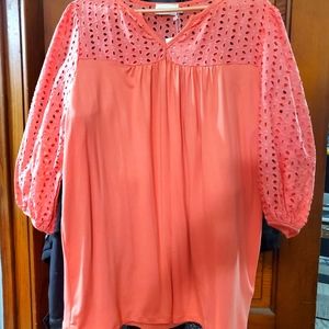 NWT 1X Coral 3/4 length sleeve shirt/blouse